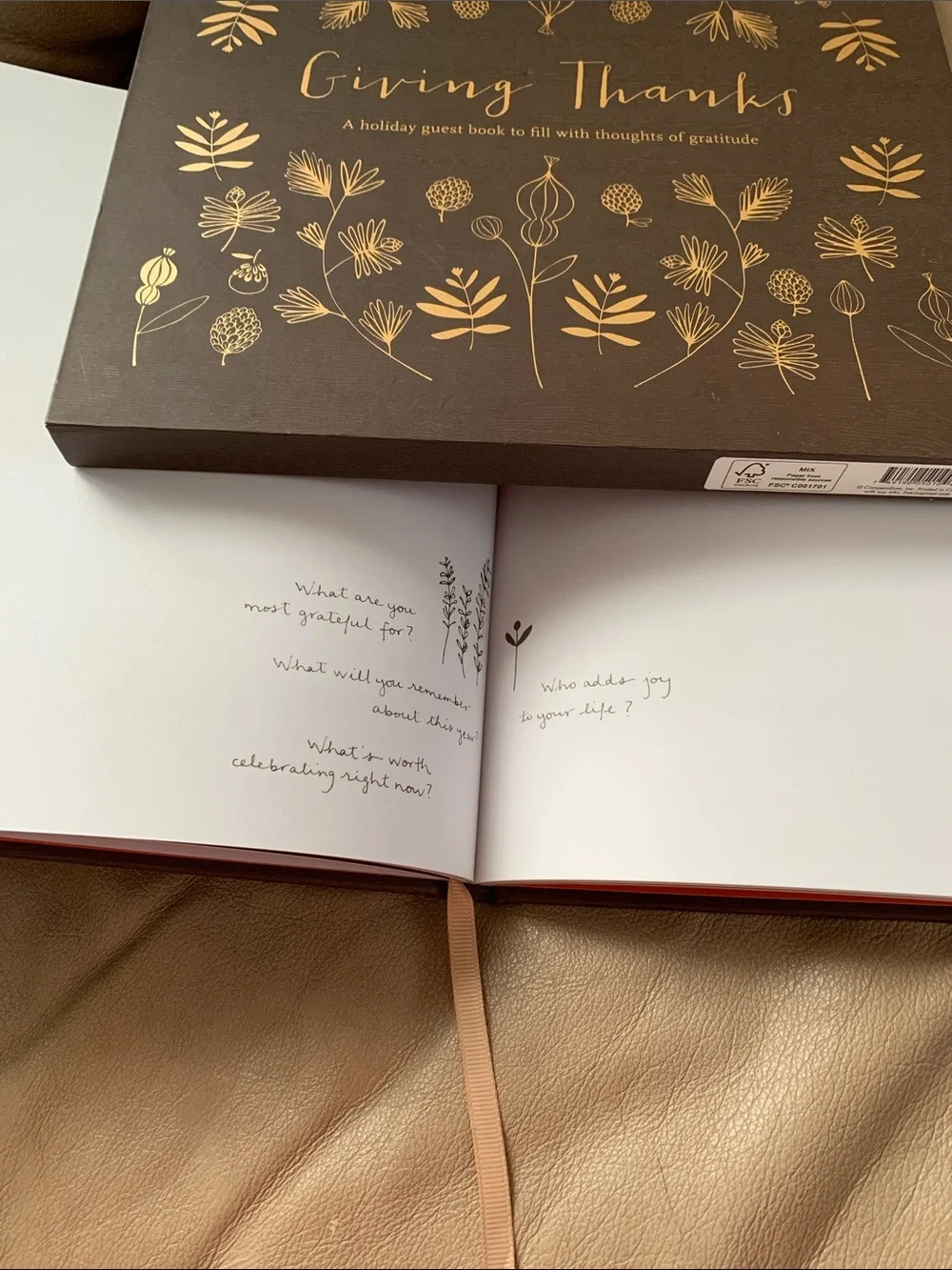 Giving Thanks Holiday Guest Journal — Brown with Gold Foil Accents